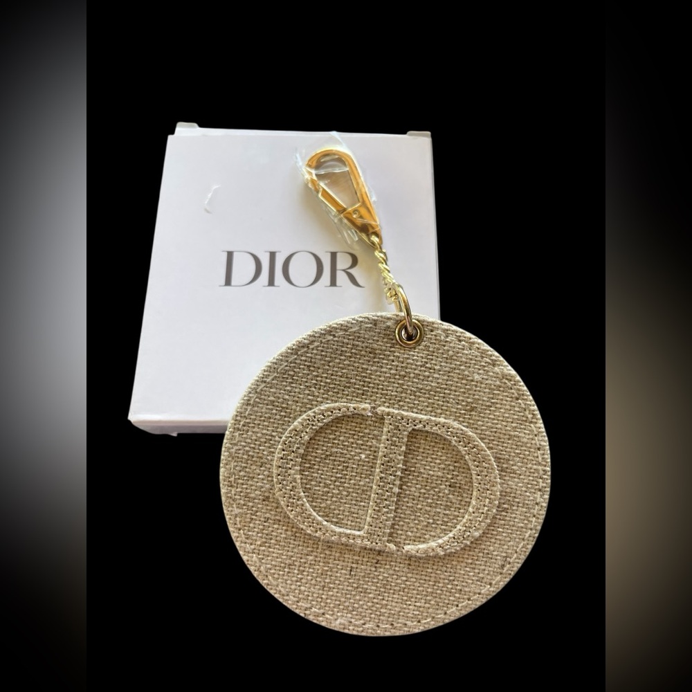 New in Box Dior Beige Canvas VIP Mirror w: Lobster Claw Keychain Accessory